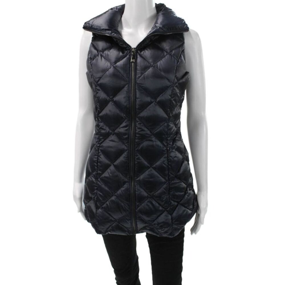 Dawn Levy Womens Puffer Quilted Vest Black Argyle Polyester Size XS